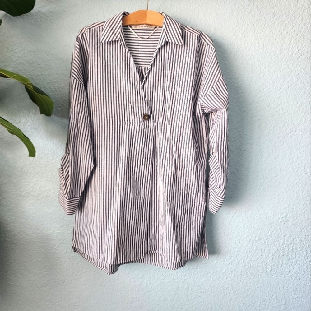Zara striped tunic style coastal lagenlook minimalist freestyle blouse
